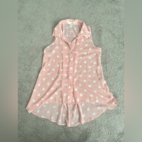 Sans Souci Women’s Pink and White Polka Dot Top, Size M, Preowned. - Picture 1 of 4